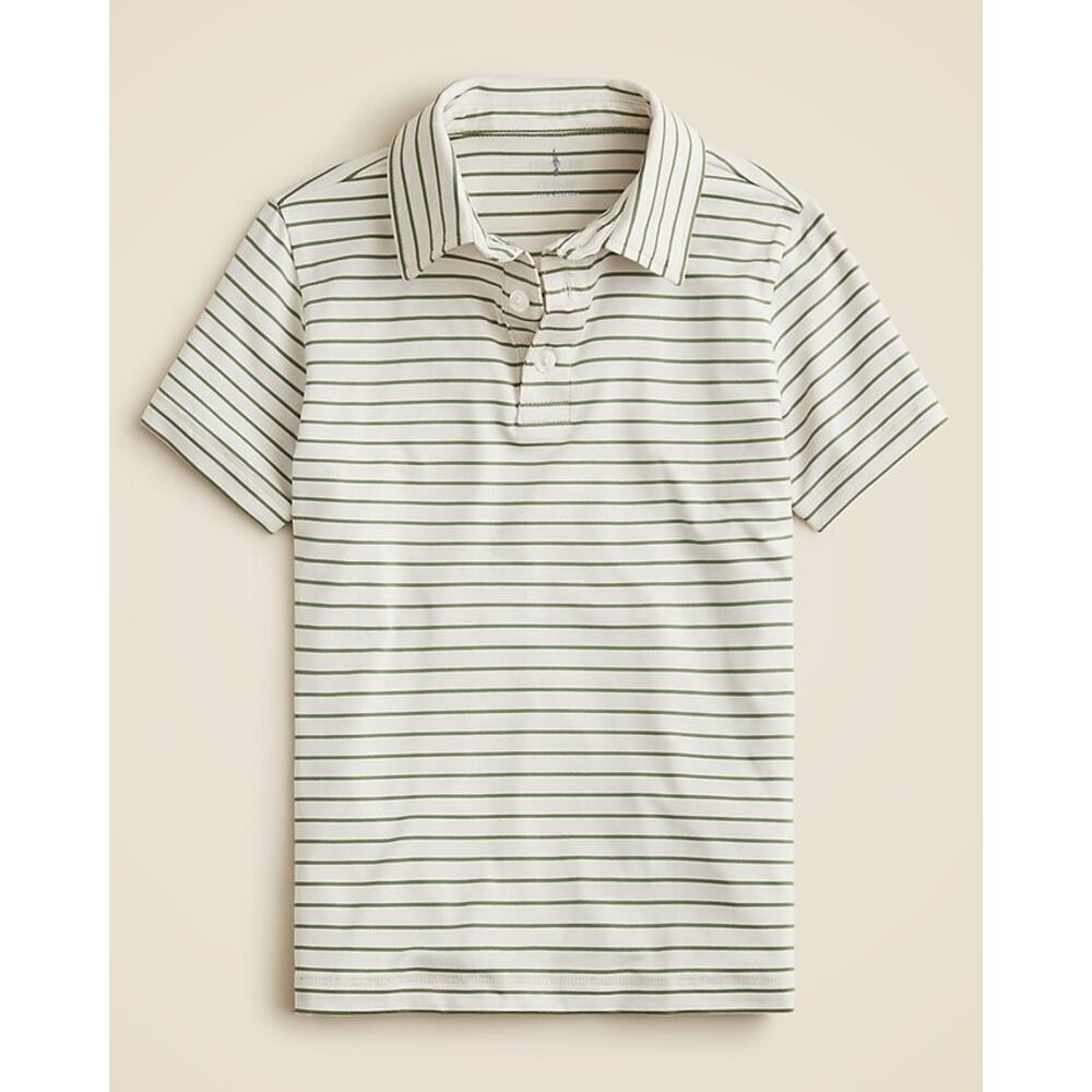 J. Crew Kids' Short-Sleeve Performance Polo Shirt BW806 White Green Size L NWT